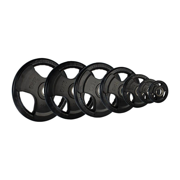 Olympic rubber tri-grip weight plates